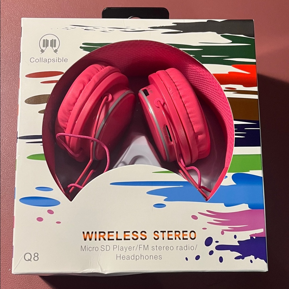 🎧PINK HEADPHONES Q8 Pink Wireless Stereo Headphones